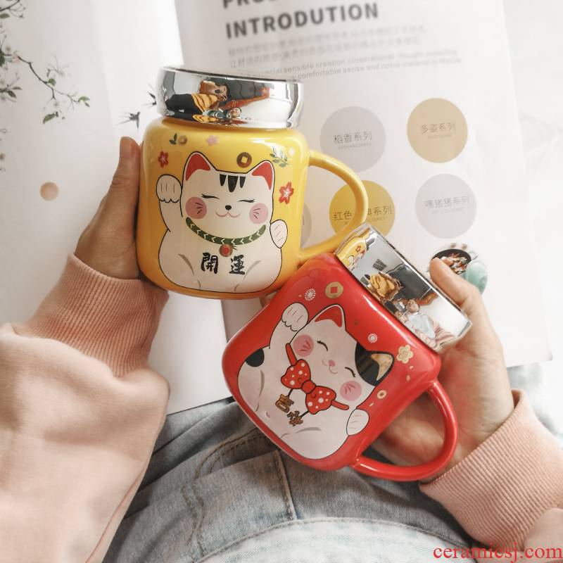 Cartoon super girl heart cup home New Year of lovely cup ins individuality creative ceramic keller with cover