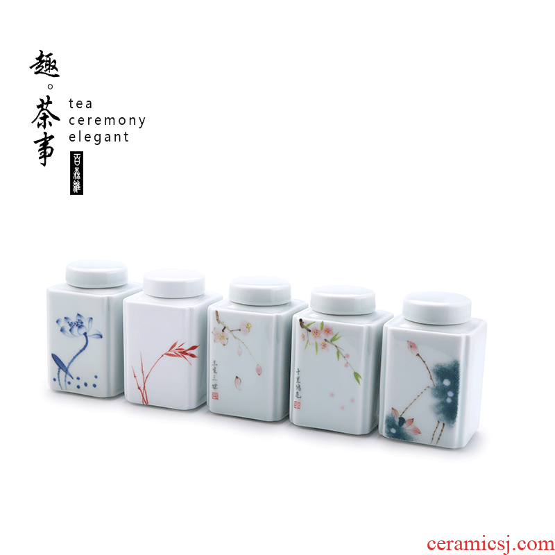 Babson d dehua white porcelain tea pot creative move hand - made ceramic seal moisture small tea storage tank