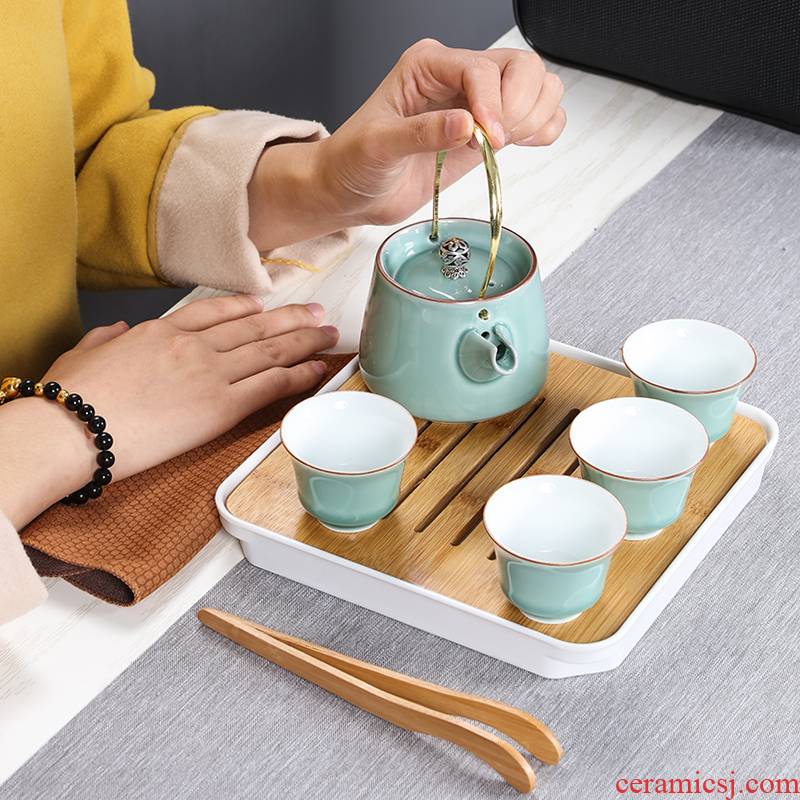 In building is suing travel tea set suit portable package type office celadon Japanese girder pot a pot of four cups