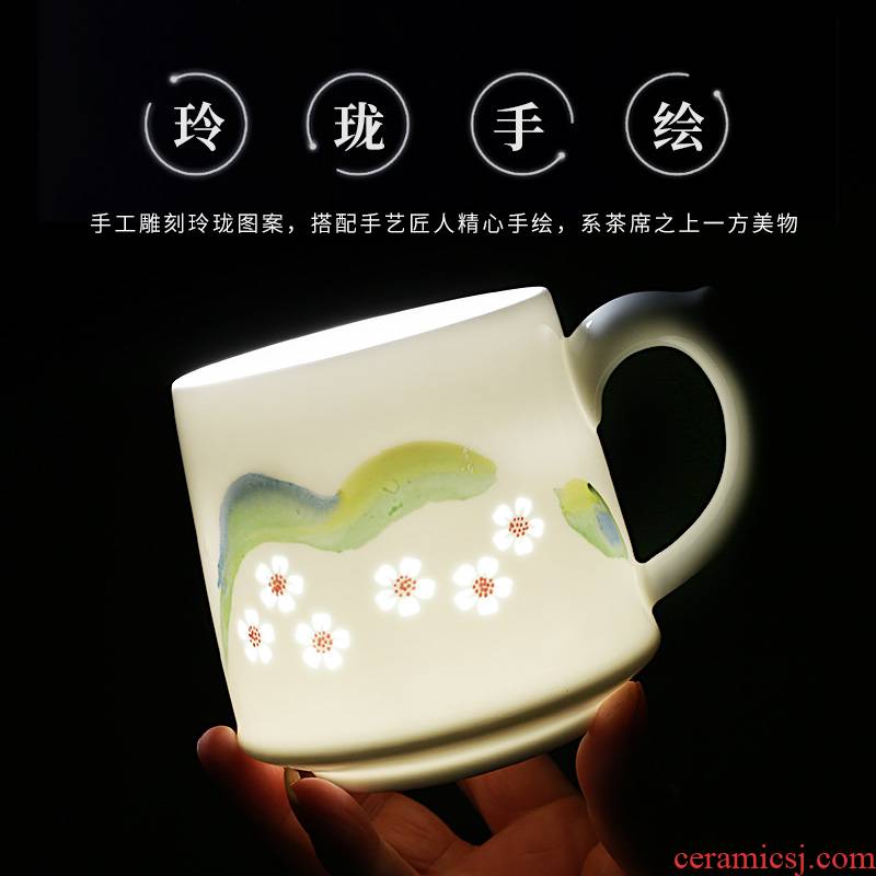 Jingdezhen hand - made exquisite ceramic filter cup tea cups separation office cup with cover glass keller