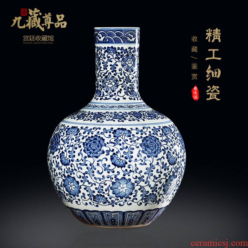 Jingdezhen ceramics imitation the qing qianlong hand - made bound branch of blue and white porcelain lotus bottles of new Chinese style sitting room adornment is placed