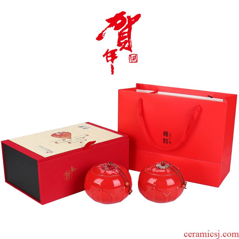 New Year gift porcelain tea pot aneroid suit black tea, green tea pu - erh tea general sealing box gift box