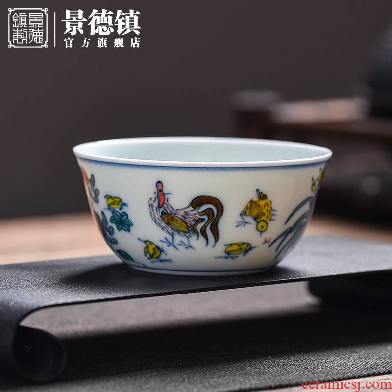 Jingdezhen flagship store of da Ming chenghua chicken hand - made color bucket cylinder cup bowl master cup view after single archaize sample tea cup