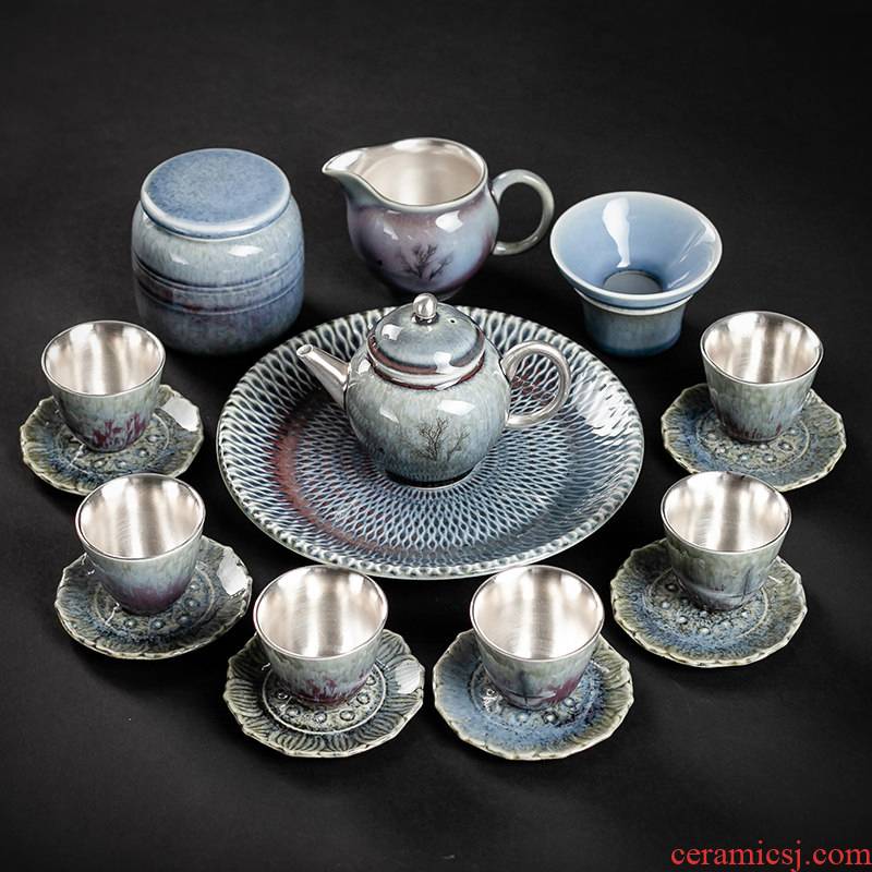 True sheng coppering. As silver tea set the whole up ceramic kung fu tea tea tea cup household gifts