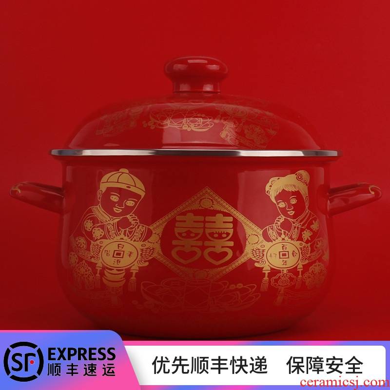 Enamel festive wedding with soup pot cover ears with Enamel Enamel general pot soup pot induction cooker kitchen'm burning gas