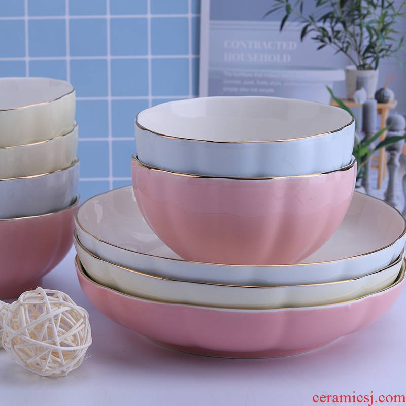 Home to eat pumpkin bowl bowl 10 single to dishes suit Japanese ceramic bowl bowl chopsticks dishes ceramics