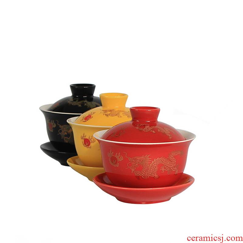 Tureen tea cup home of kung fu tea set red glaze three to make tea GaiWanCha ceramic bowl to bowl accessories