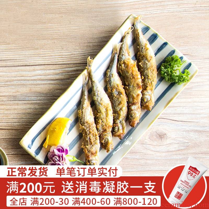 Jian Lin creative Japanese barbecue retro hand - made sushi plate flat rectangular ceramic plate bluegrass