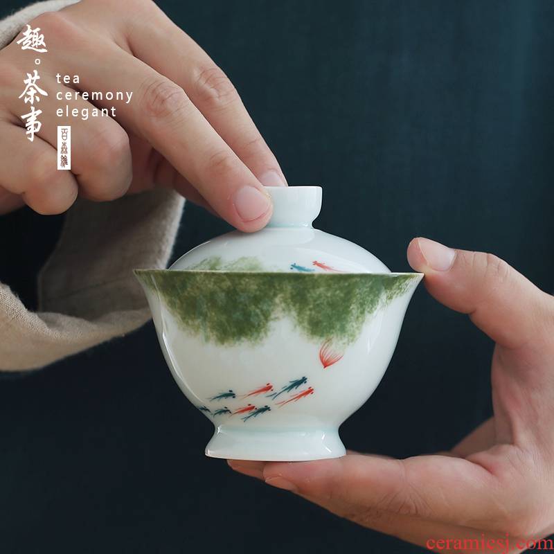 Babson d hand - drawn tureen ceramic cups kung fu tea family tea tea bowl white porcelain tureen