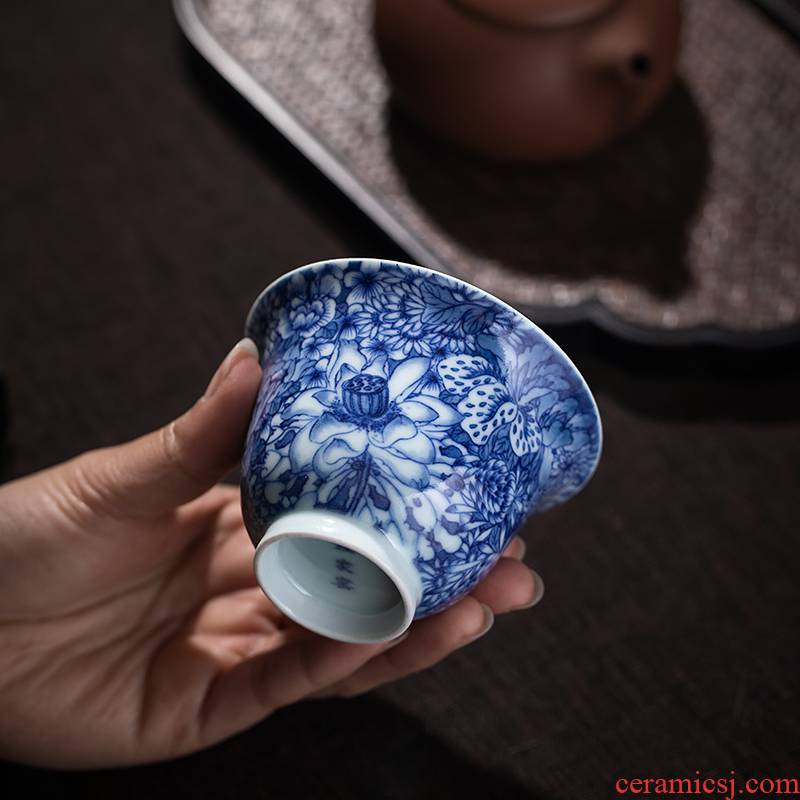 Clock home up cup masters cup hand - made maintain flower cup all hand bell jingdezhen blue and white porcelain tea cups