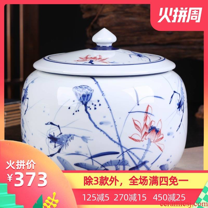 Jingdezhen ceramics pu 'er tea cake tin, large general seal pot of tea packaging gift box