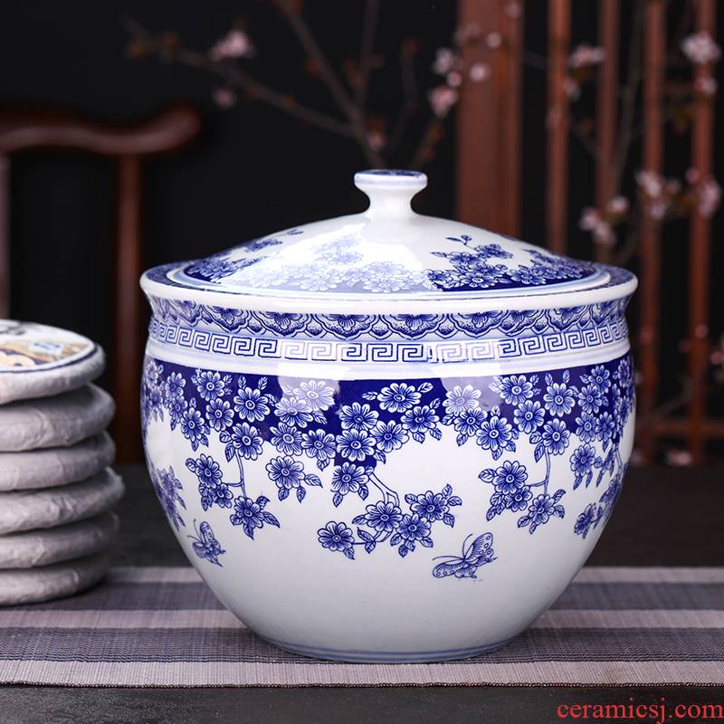 Jingdezhen ceramic tea pot furnishing articles retro blue and white porcelain store receives seven loaves pu - erh tea and tea warehouse sealed as cans