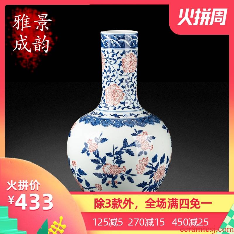 Jingdezhen blue and white ceramics celestial antique porcelain vase sitting room place, household decoration modern TV ark