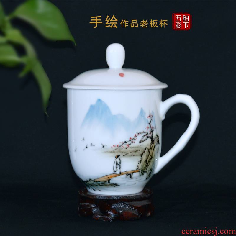 New liling porcelain teacup tea cup large capacity and household hand - made under glaze color porcelain gifts