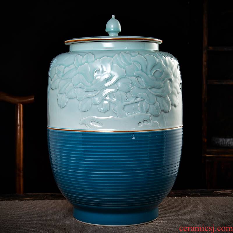 Seven cakes tea infuse the tea pot of jingdezhen ceramic seal pot moistureproof household seal pu - erh tea storage barrel of large capacity