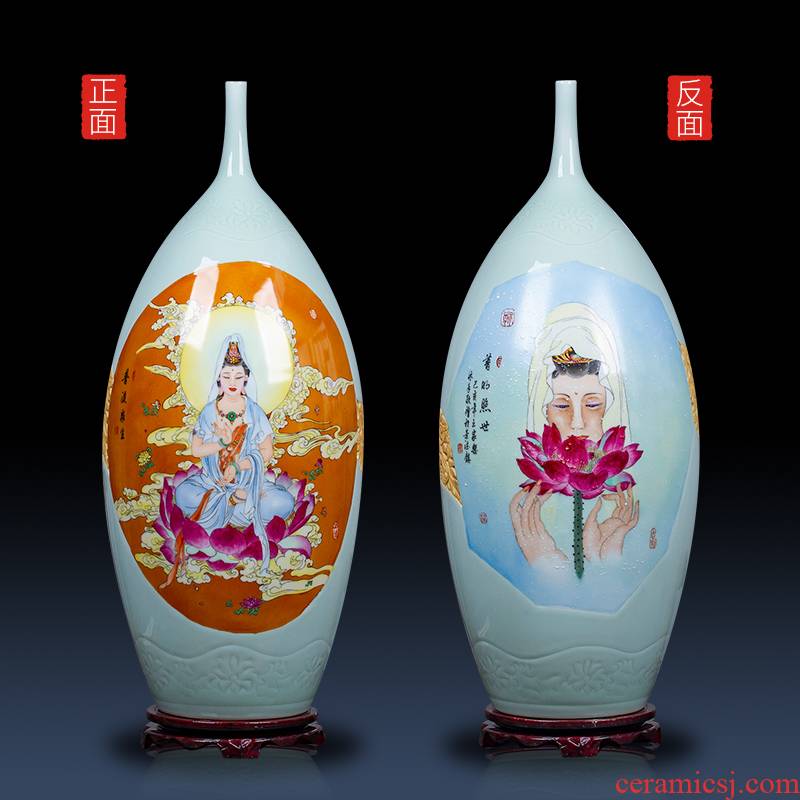 Huai embellish, hand - made of double - sided painting vases, jingdezhen ceramic bottle grade furnishing articles collection of new Chinese style living room porcelain