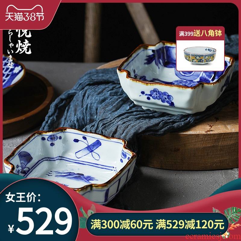 Love make burn corner cut square bowl in ceramic tableware Ivan imported from Japan Japanese under the glaze color soup bowl bowl soup bowl