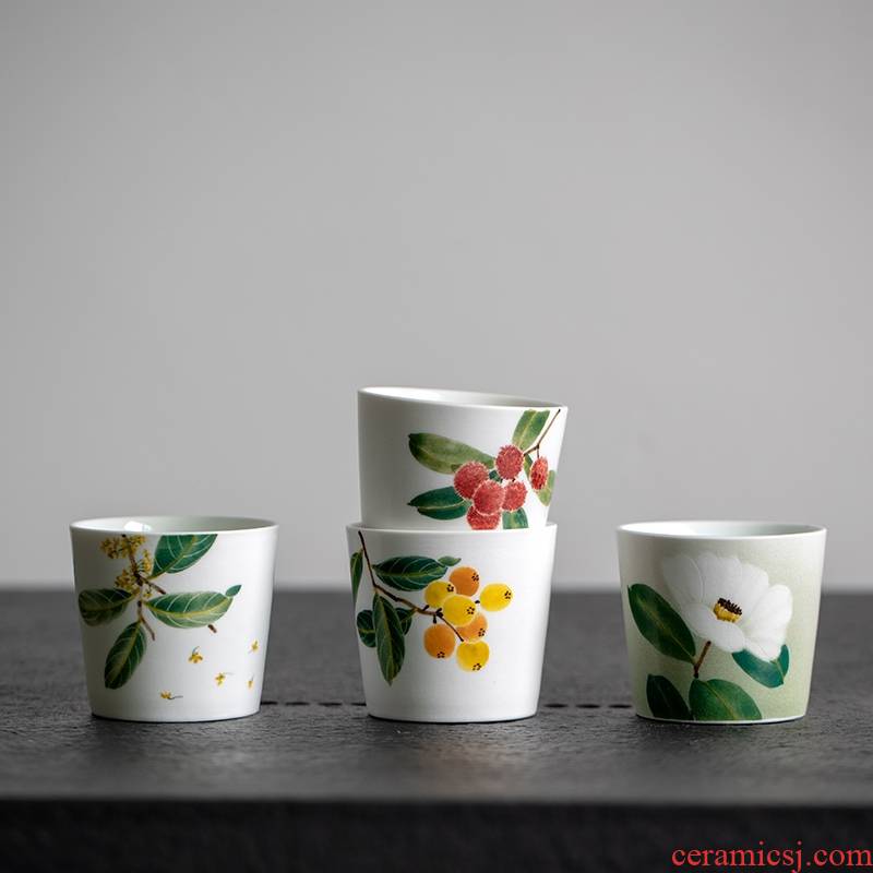 Landscape osmanthus loquat hand - made glass of jingdezhen ceramic cups household glass female male literary tableware restoring ancient ways is small
