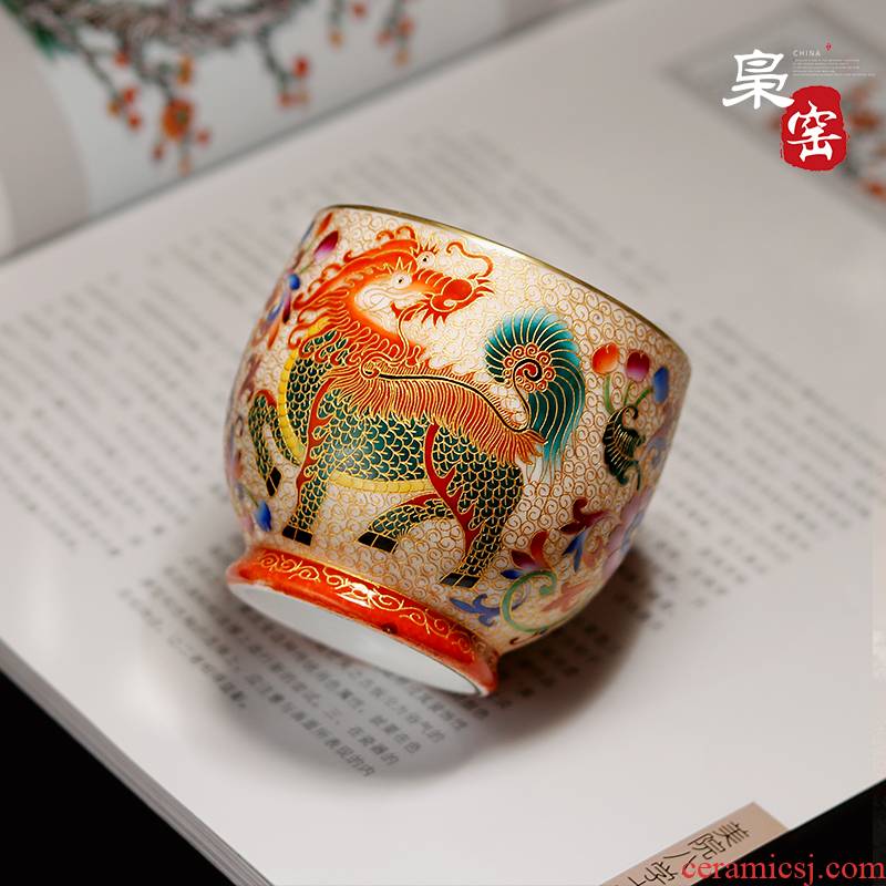 Jingdezhen ceramic tea set hand - made gold thread has masters cup kung fu tea cups golden lion colored enamel sample tea cup