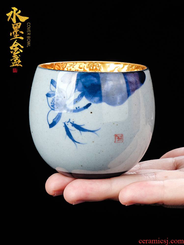 Hand made ink cup ceramic personal tea sample tea cup with fine gold, 24 k gold master cup single cup size