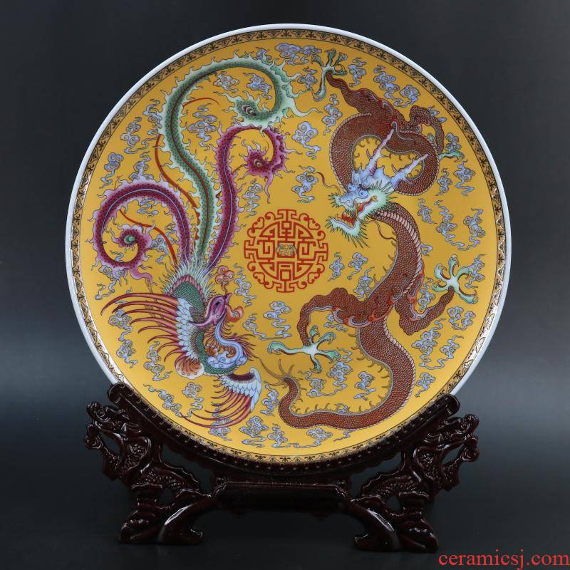 Archaize of jingdezhen porcelain through yellow in extremely good fortune in the dish study desk home decoration to restore ancient ways furnishing articles