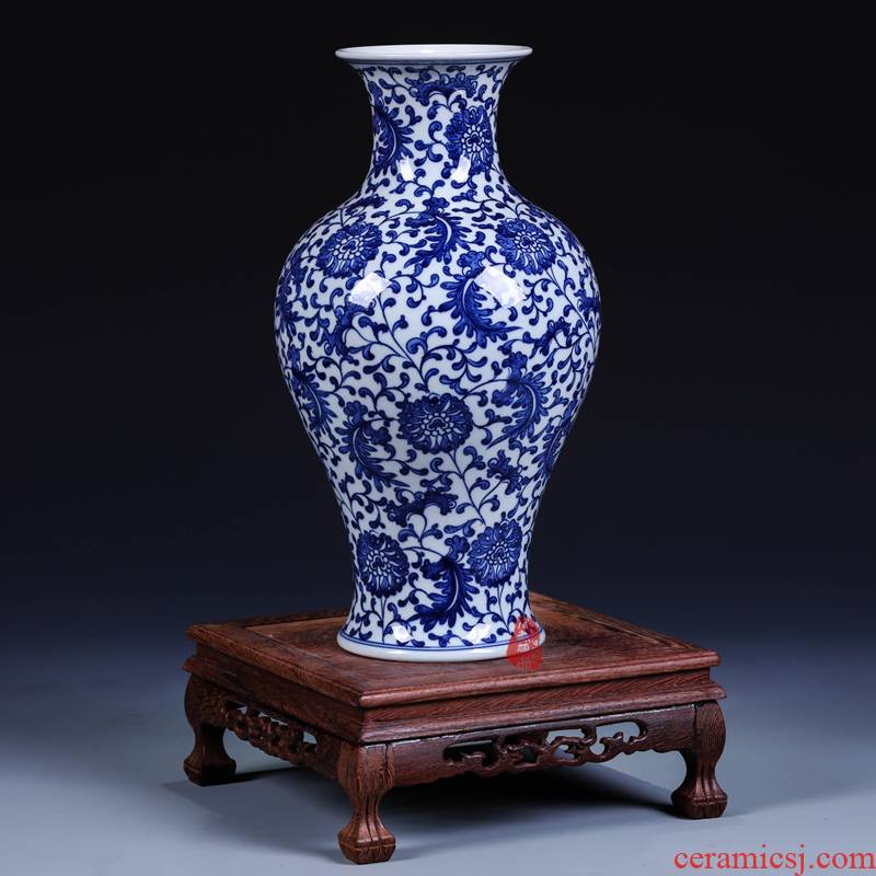 Antique hand - made tail of blue and white porcelain bottle of jingdezhen ceramic vases, flower crafts are sitting room classical Ming and the qing dynasties