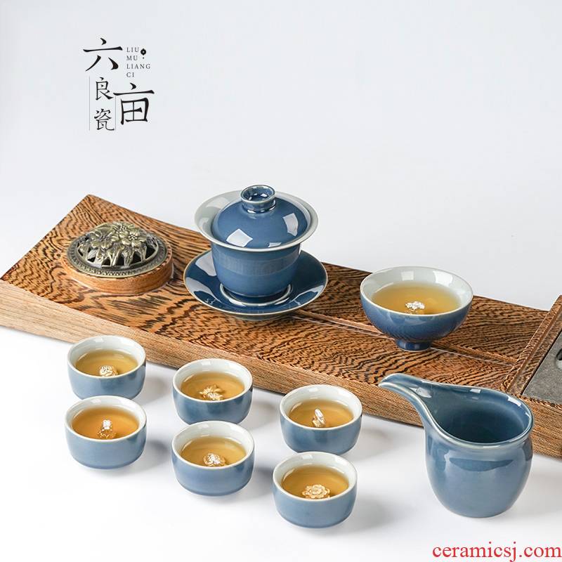 Ceramic suit kung fu tea set to restore ancient ways household tea built - in silver tea is fine