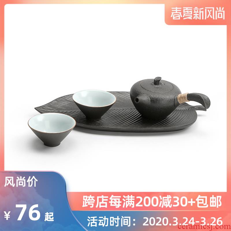Black pottery nanshan Mr Zen like a pot of two cups of kung fu tea sets, the Japanese side pot of tea cups