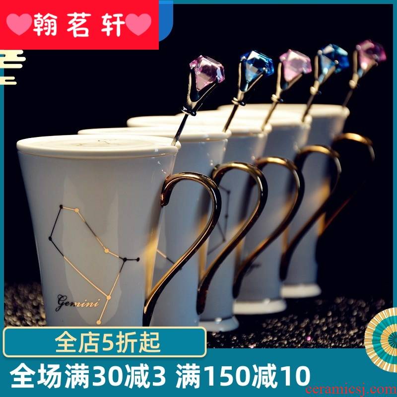 Small pure and fresh and creative with cover run out of chocolate star cup of milk tea cup the zodiac ceramic gift birthday