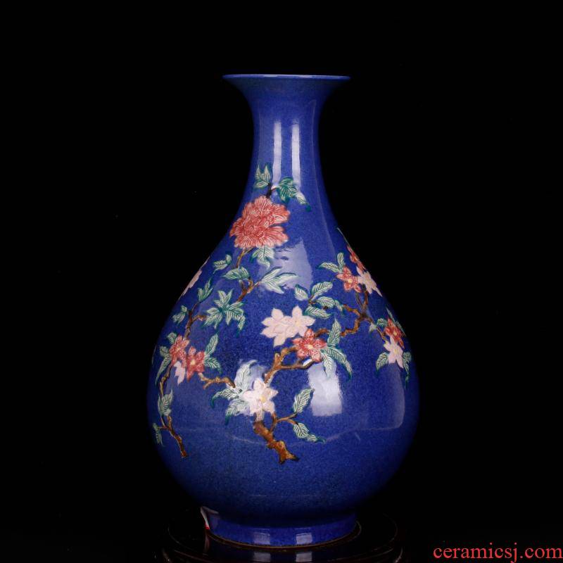 Jingdezhen imitation antique Ming xuande years antique checking blue bird okho spring bottle of ancient Chinese style restoring ancient ways furnishing articles