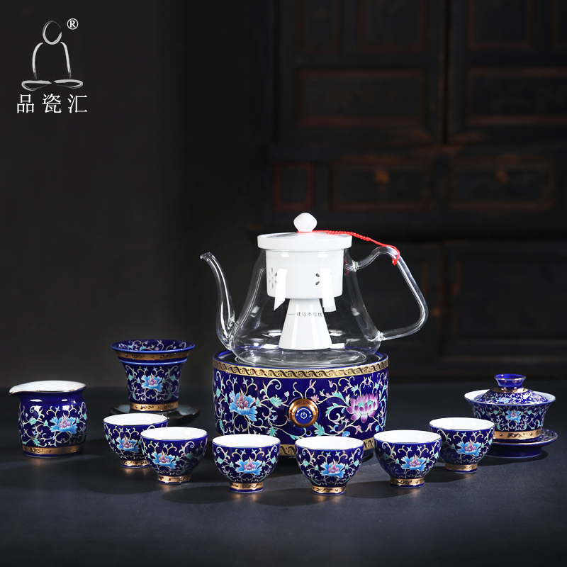 The Product porcelain remit gathers up electric TaoLu red wedding anniversary tureen boiled tea stove glass steaming box of a complete set of the teapot tea set