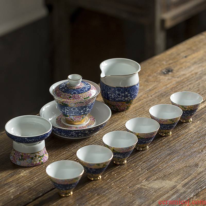 Zhuo royal kung fu tea set fair a complete set of dehua porcelain enamel pot tray cups of tea set office home