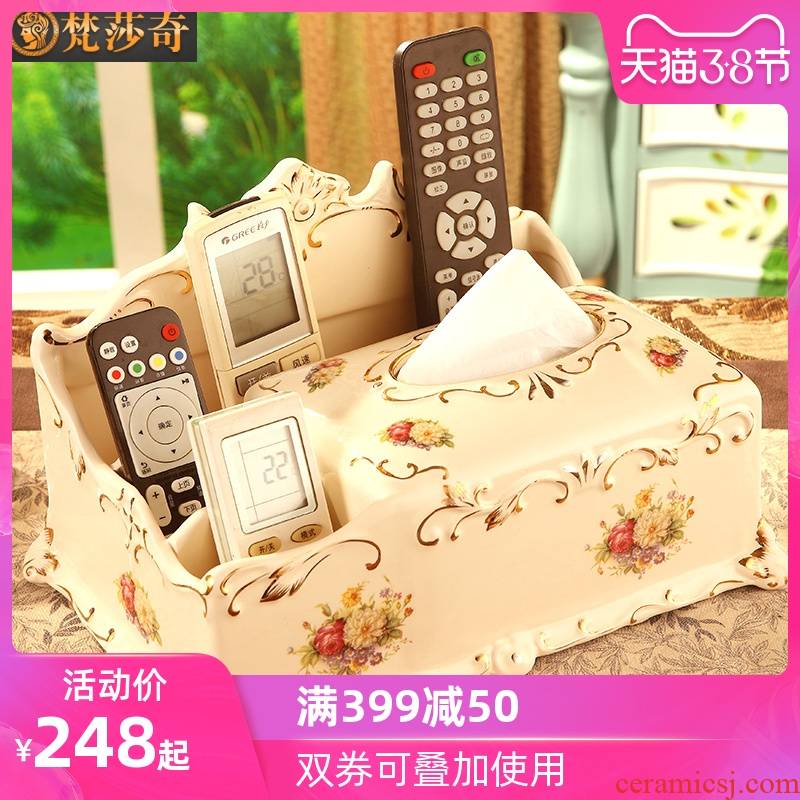 The American light colored enamel tissue boxes creative key-2 luxury home sitting room tea table smoke box ceramic table receive furnishing articles