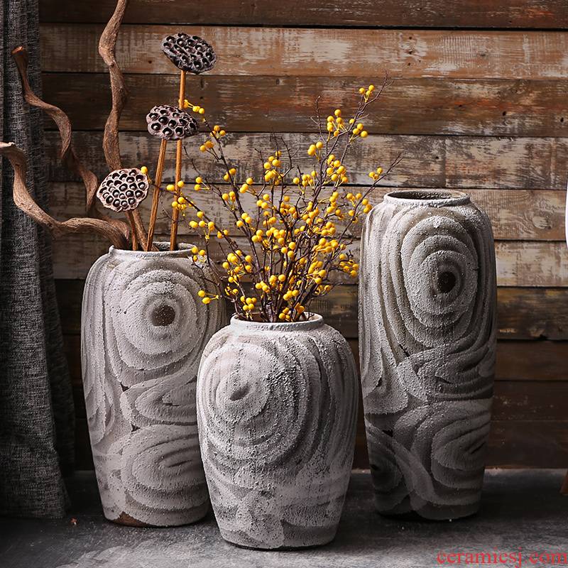 Dried flower vase furnishing articles sitting room flower arranging coarse pottery contracted and I ceramic Nordic ins vase retro white vase