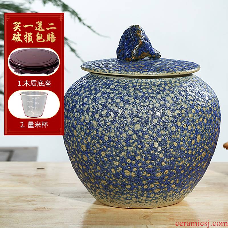 Jingdezhen household moistureproof insect - resistant seal type ceramic barrel ricer box with cover storage tank 20/30 kg of flour