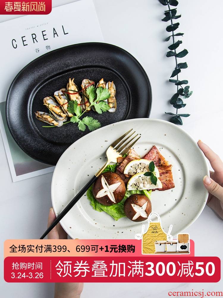 Porcelain color beauty of Japanese simple ceramic 0 oval western food steak dish restaurant the creative home plate