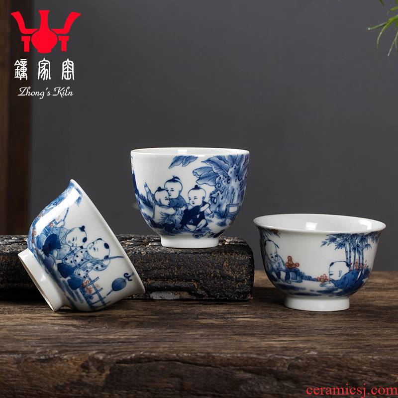 Clock home trade, one cup of jingdezhen blue and white youligong maintain hand - drawn characters small glass ceramic kung fu tea cups