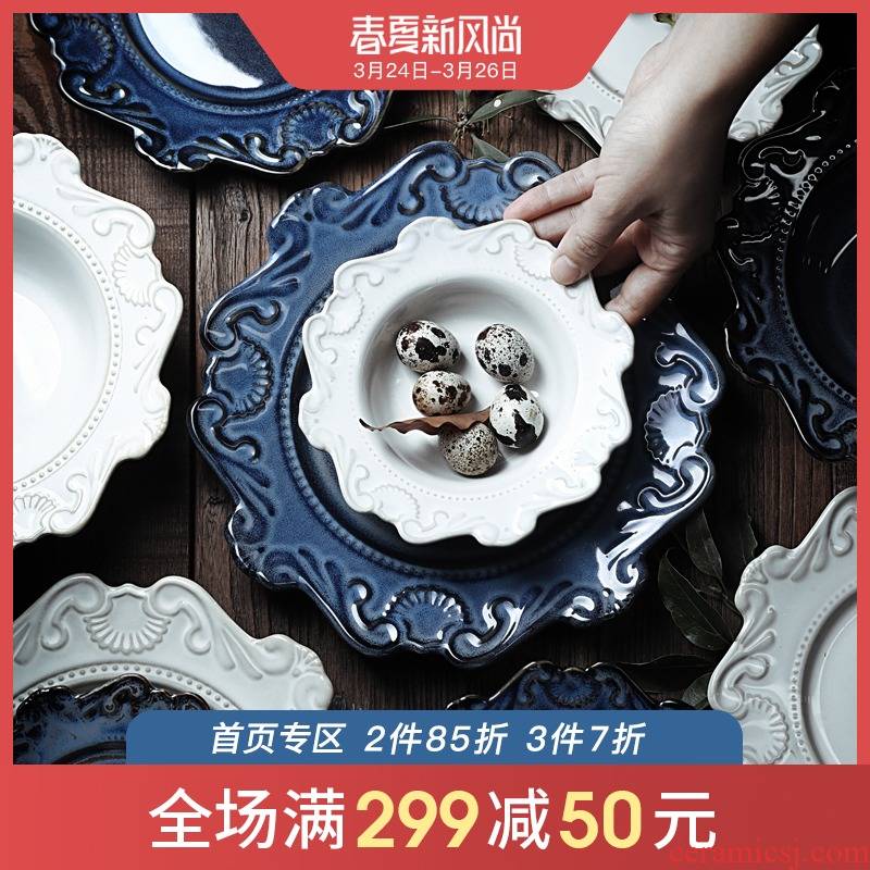 Beijing sakura, anaglyph ceramic tableware ceramic creative household food dish restoring ancient ways continental food dish bowl of noodles in soup bowl