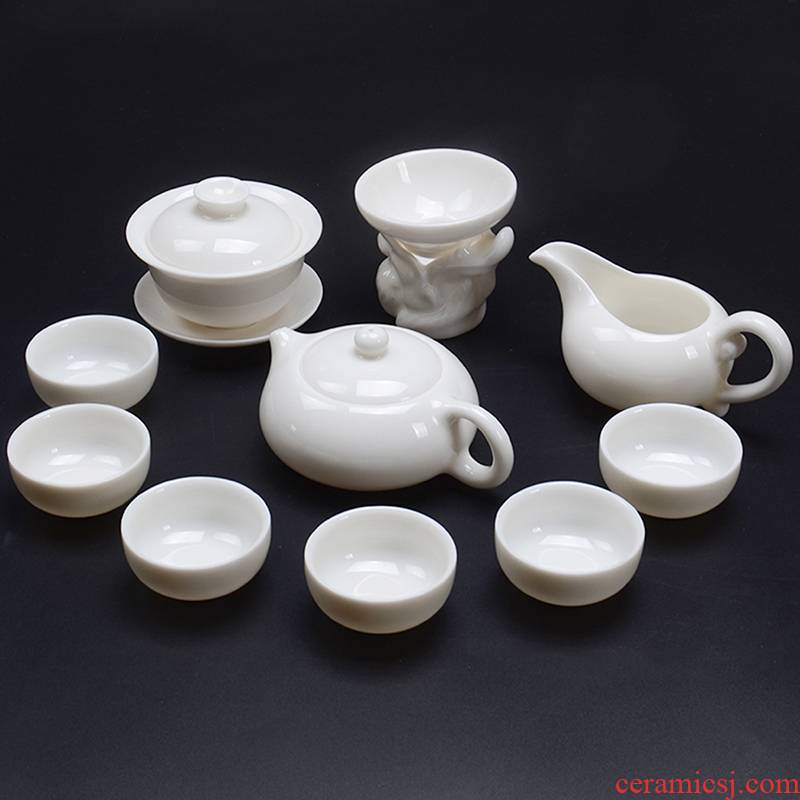 Zhuo royal kung fu tea set manually dehua white porcelain glaze built white porcelain suet jade glaze porcelain office home