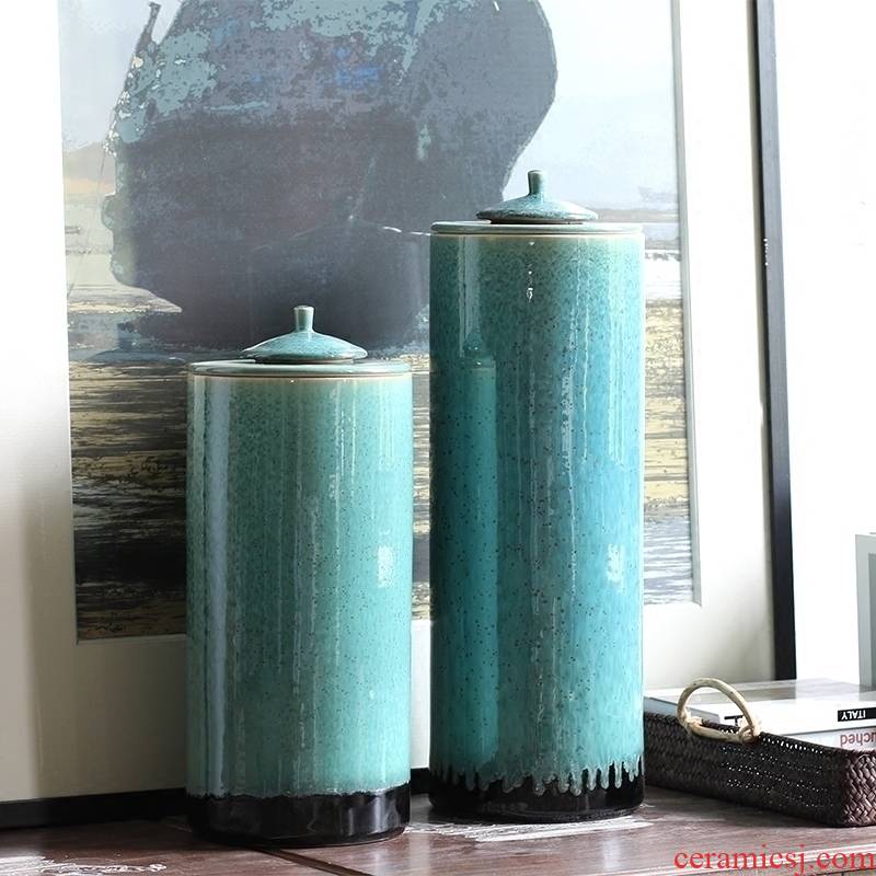 New Chinese style club restaurant desktop furnishing articles emerald green cylindrical vases, flower implement jingdezhen ceramic glaze porcelain ornaments