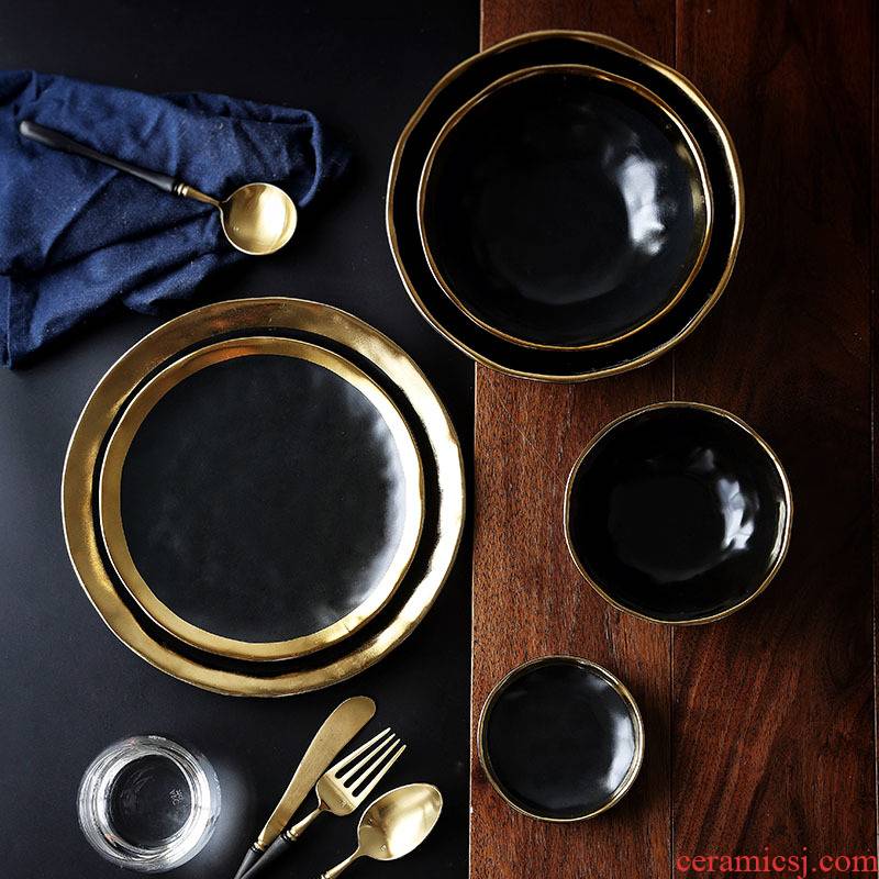Made up by valley life European see colour, black and white gold ceramic tableware plate steak plate dinner plate disc rice bowls