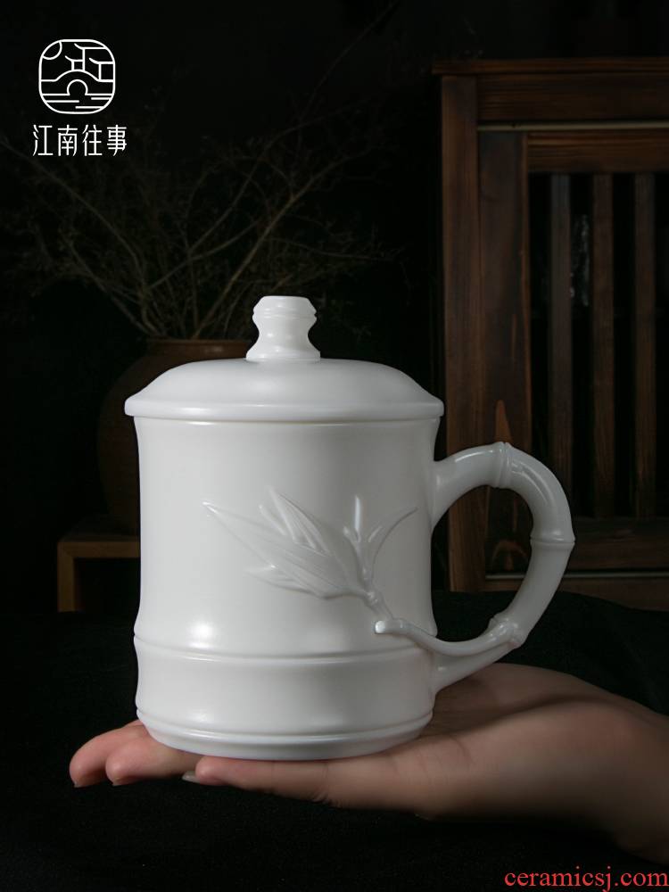 Jiangnan past dehua suet jade white porcelain cup ultimately responds a cup of tea cups with cover of pottery and porcelain home office