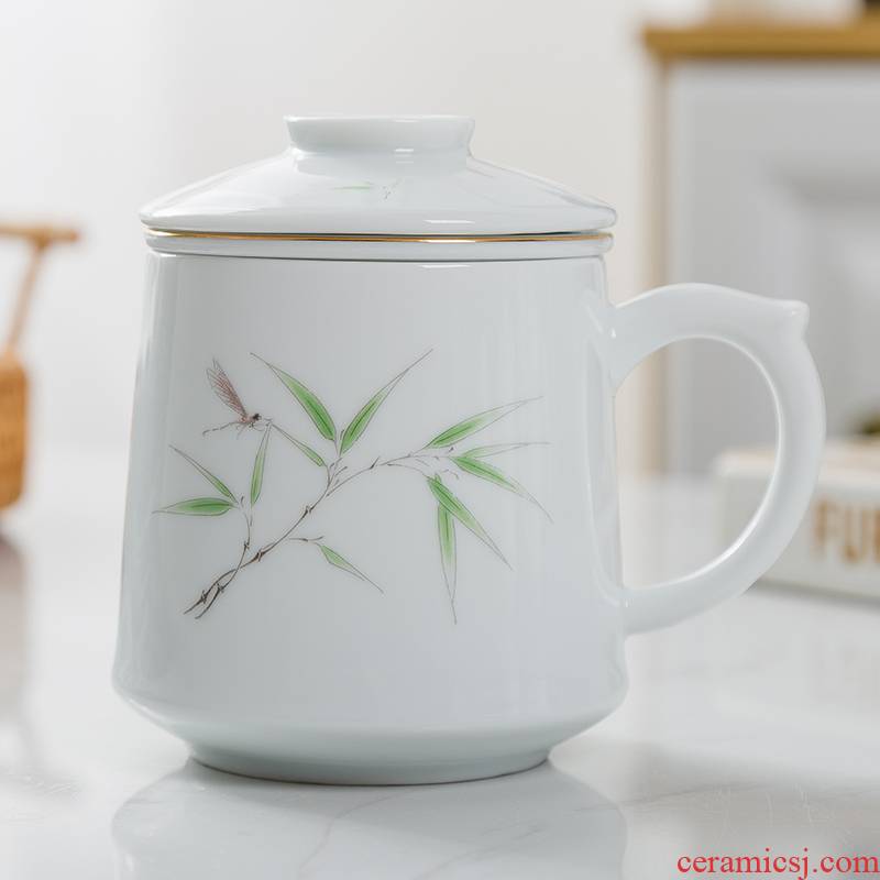 By patterns of jingdezhen ceramic filter cups with cover cup office cup gift cup household can be customized LOGO