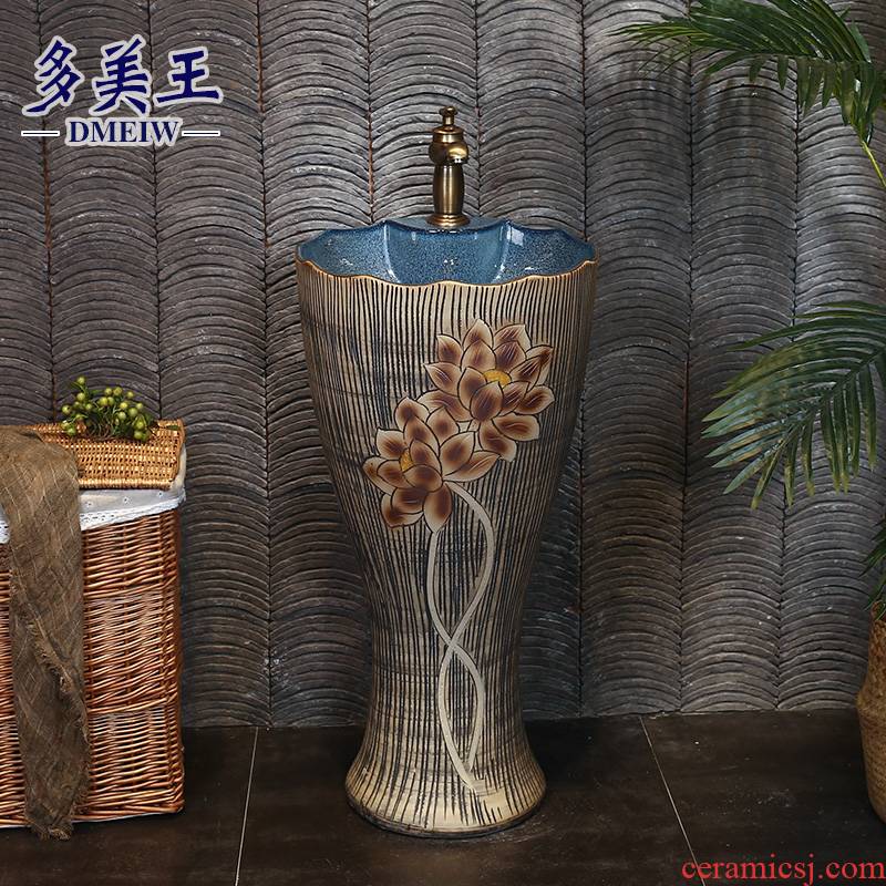 Retro ceramic column basin integrated basin ground pillar lavabo archaize is suing villa pillar type lavatory