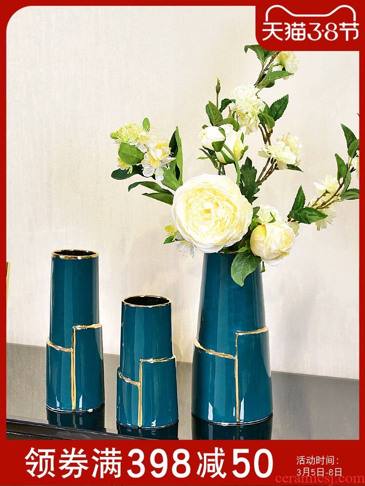 Modern light key-2 luxury ceramic vase hydroponic Jane 's creative living room table simulation flower art flower arranging dried flower adornment furnishing articles