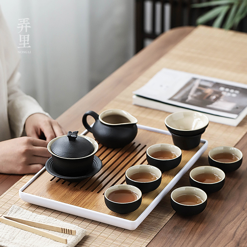 Japanese black pottery portable travel office teapot teacup of a complete set of ceramic tea set kung fu tea set tea tea tray