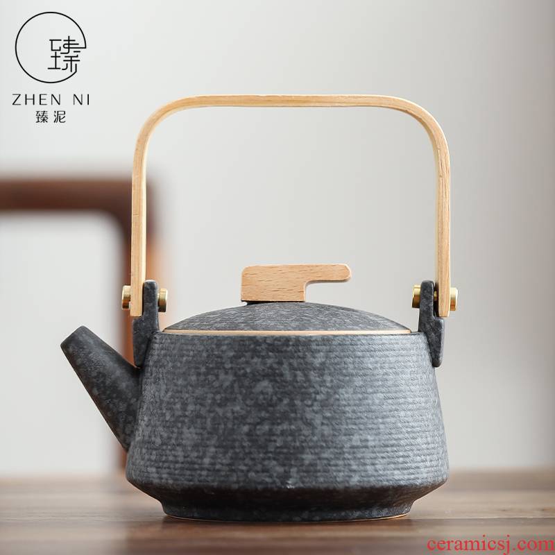 By mud Japanese household ceramics kung fu tea set single girder pot pot of tea, coarse pottery filter large teapot restoring ancient ways