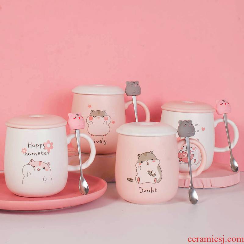 Hamster mark cup with cover teaspoons of creative move trend household super cup of lovely girl breakfast ceramic cup
