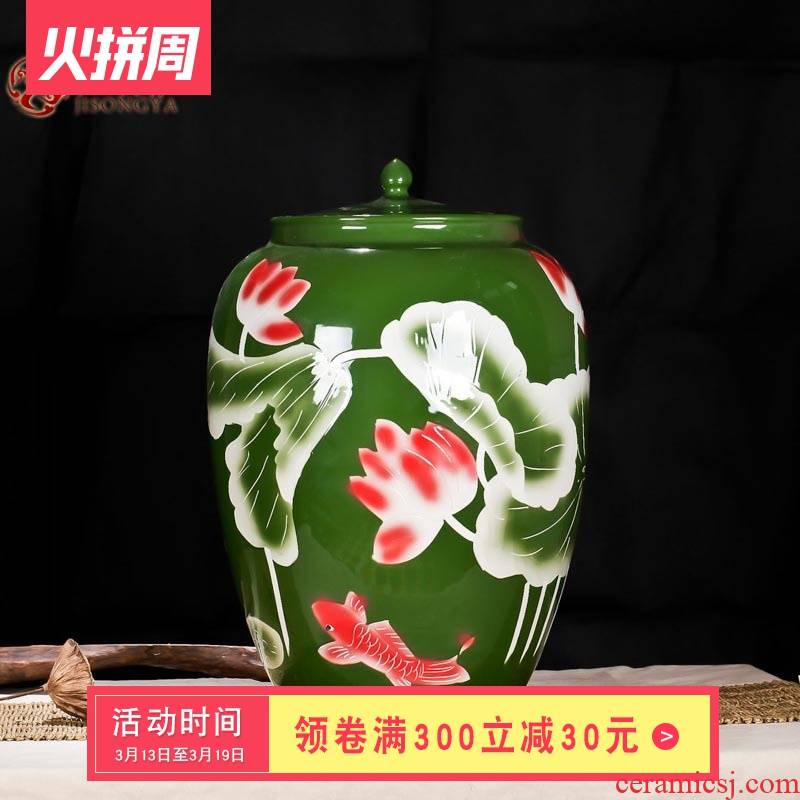 Ceramic terms medicated wine bottle ginseng wine bottle dip it 100 catties of carve patterns or designs on woodwork from brewing wine jar jar