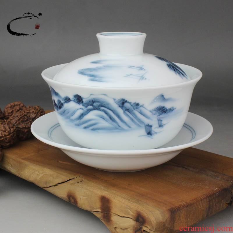 And auspicious new hand - made porcelain ceramic only three tureen group And a cup of tea cups landscape suit kung fu tea tureen